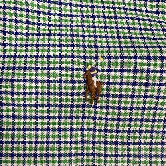 Polo Ralph Lauren Oxford Long Sleeve Shirt Green & White Classic Mens Fit Sz M - Picture 5 of 7